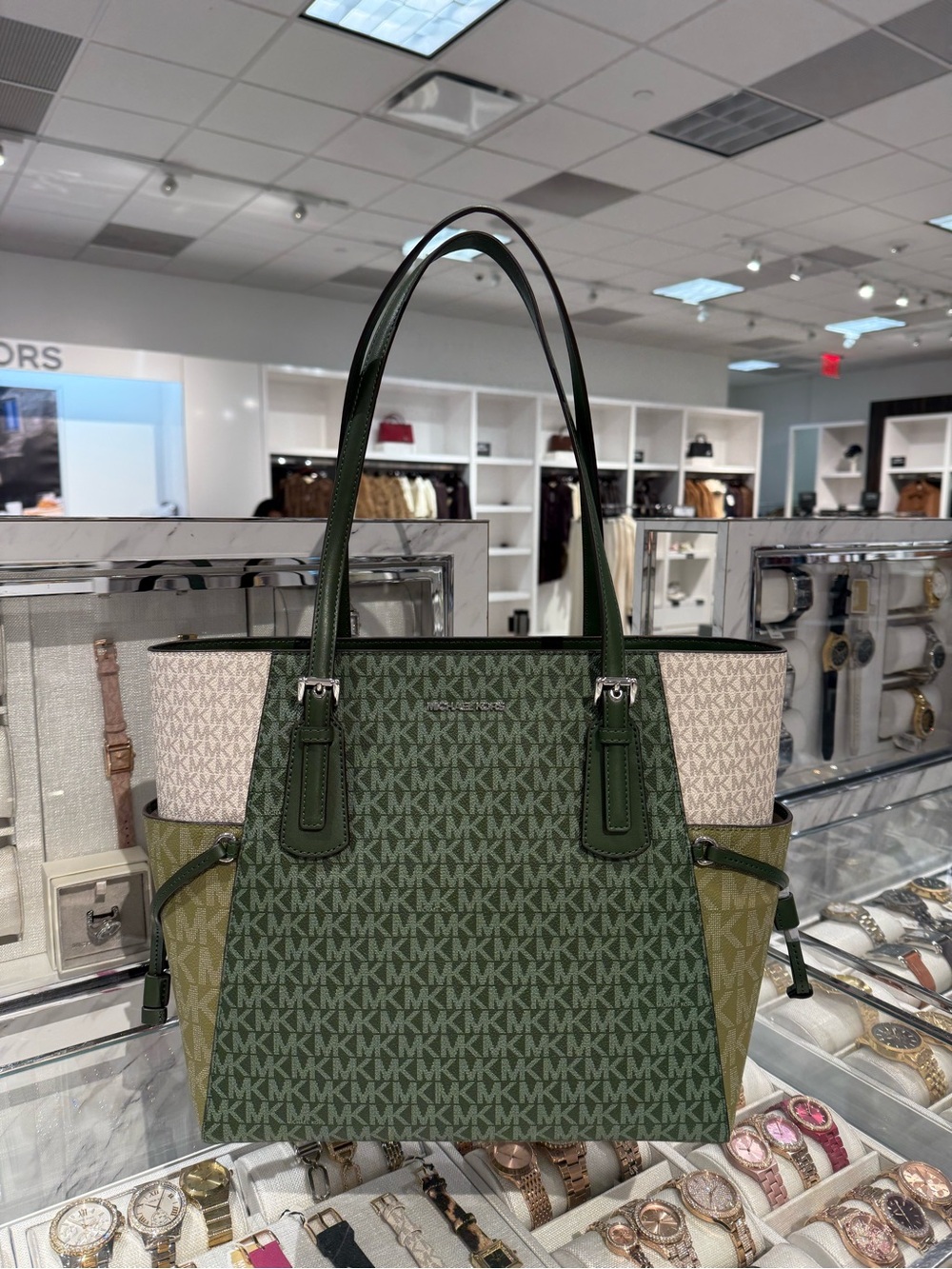 Michael Kors Voyager Large Color-Block Signature Logo Tote Bag